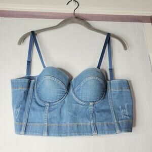 Denim corset top adjustable straps built-in bra small blue jean concerts summer